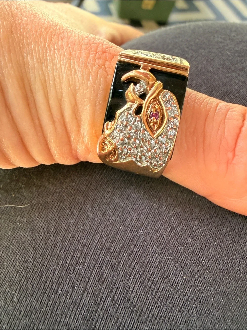 Men's Vintage RSC Eagle Head Black Onyx Statement Ring